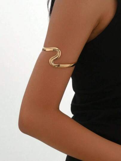 1pc Asymmetrical S-Shaped Openable Adjustable Bracelet, Gold Snake Design Bangle For Women