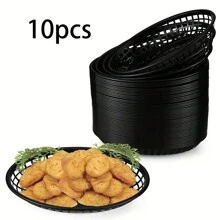 10 个椭圆形塑料篮，便携式电影小吃托盘，面包篮，水果篮，可重复使用的快餐篮，用于薯条、爆米花、汉堡、野餐、餐厅、酒吧、派对、厨房用品、派对用品圣诞礼物 - 彩色 - 查看 8