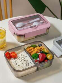 1pc Plastic Bento Lunch Box With Divider, Microwave Safe Portion Meal Prep Container, Mobile Phone Holder Christmas Gift,School Supplies - Multicolor - View 7