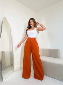YING ZI Stone Mode Formal Tailored Wide Leg Trousers - Terracotta - View 4