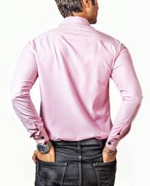 Camisa Hombre Casual Rosa Claro Lisa - Rosa - Ver 6