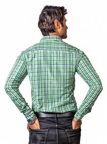 Camisa Hombre Casual Mini Cuadros Verdes, Blancos - Verde - Ver 5