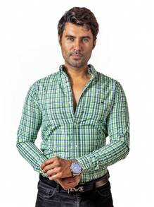 Camisa Hombre Casual Mini Cuadros Verdes, Blancos - Verde - Ver 4