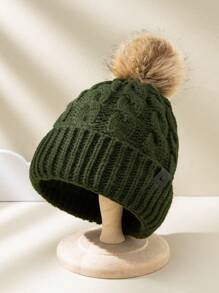 1 件男女通用 Y2K 风格滑雪帽，带皮革标签和绒球，百搭休闲保暖无檐帽，适合冬季户外通勤 - 針織帽 - 查看 2