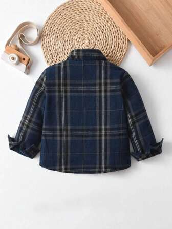 小男孩多色格子印花纽扣衬衫