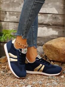 Women's Outdoor Patchwork Lace-Up Comfortable Round Toe Elevator Sneakers, Anti-Slip & Breathable - Blue - View 6