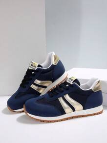 Women's Outdoor Patchwork Lace-Up Comfortable Round Toe Elevator Sneakers, Anti-Slip & Breathable - Blue - View 3