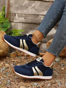 Women's Outdoor Patchwork Lace-Up Comfortable Round Toe Elevator Sneakers, Anti-Slip & Breathable - Blue - View 2