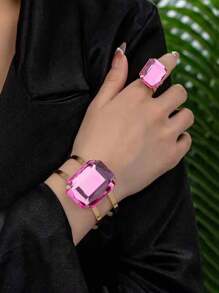 Anillos y pulseras con forma de cuadrados multicolores de cristales exagerados, estilo de moda para uso diario, oficina, fiesta, boda, vacaciones, regalo - pedrería - Ver 2