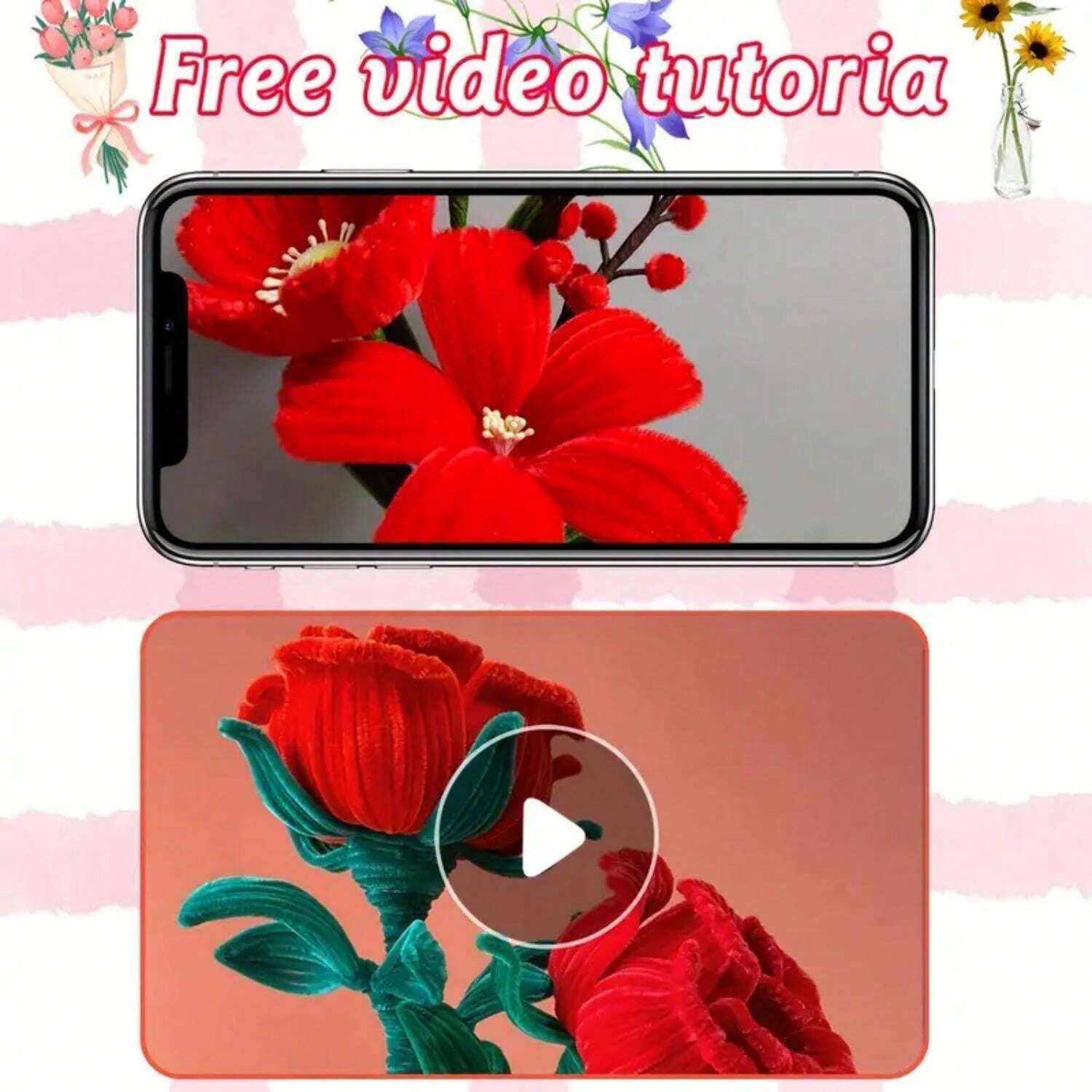 314pcs Handmade Rose Bouquet Craft Kit With 1 StepByStep Video Pipe