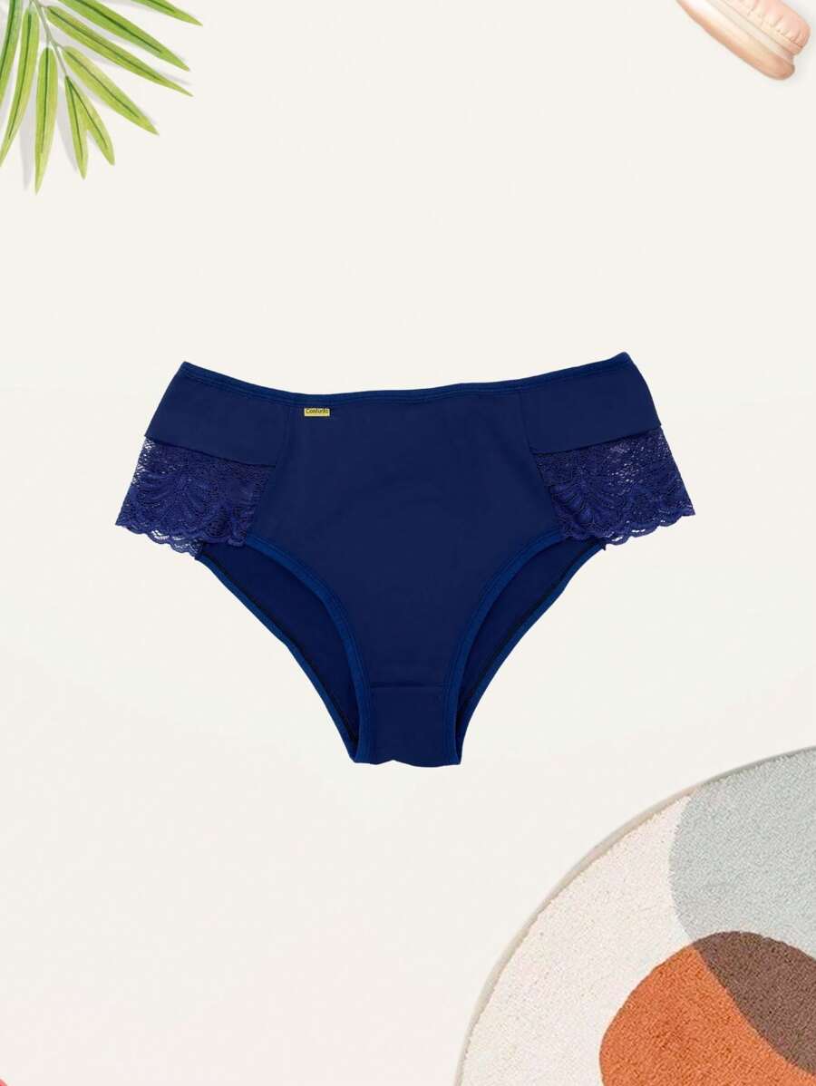 Plus Size Sun Panties In Microfiber And Lace - Màu xanh hải quân - Xem 1
