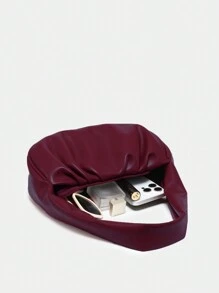 1 pieza Bolso vintage de hombro suelto, tipo sobaco, apto para cita, calle y fiesta, en color rojo vino, bolso de inspiración retro para mujeres