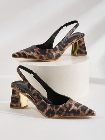 Fall/Winter 2025 Leopard Print Pointed Toe Block Heel Ankle Strap Sandals,Elegant,Women Pumps,Elegant
