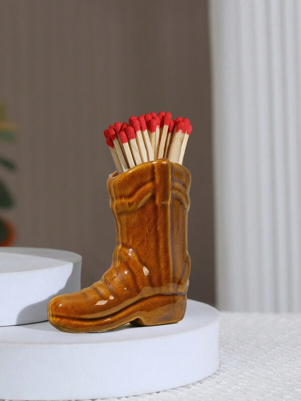 Cowboy Boot Stick Holder, Match Storage Box, Ceramic Boot Holder, Cute Bathroom, Bedroom, Kitchen Interior Decoration Accessories Perfect Halloween Gift (Excluding Matches, Suitable For Long Matches) Birthday Gifts Graduation