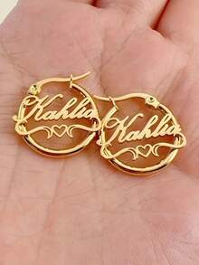 1 对定制心形名字耳环，女士不锈钢时尚珠宝，风格简约优雅，适合日常佩戴 - 彩色 - 查看 4