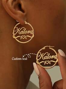 1 对定制心形名字耳环，女士不锈钢时尚珠宝，风格简约优雅，适合日常佩戴 - 彩色 - 查看 1