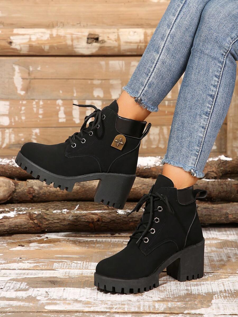 Women's Fashionable Mid-Heel Anti-Slip Korean Style Waterproof Boots, Light Weight, Warm Lining, Autumn/Winter 2024