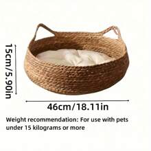 Cama para gatos natural, ninho de grama, casinha para animais de estimação, feita à mão em vime com tapete macio, cama resistente para gatos adequada para todas as estações, removível e lavável - Amarelo - Ver 4
