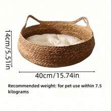 Cama para gatos natural, ninho de grama, casinha para animais de estimação, feita à mão em vime com tapete macio, cama resistente para gatos adequada para todas as estações, removível e lavável - Amarelo - Ver 5