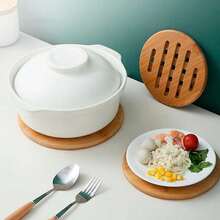 Kit descanso de panela redondo grande e pequeno suporte bambu protetor toalha de mesa bancada cozinha travessa forma bule chaleira sopeira assadeira bamboo