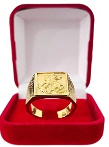 Saint George Gold Plated Stainless Steel Men's Ring - Gold - View 1