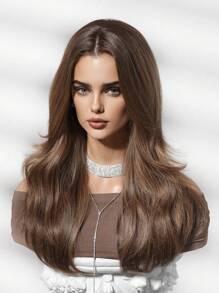 22inch Mocha Brown Medium Wavy Layered Wigs Dark Root Hair Wigs For Women Synthetic Fiber Hair Replacement Wigs For Daily Party Cosplay Use Halloween - Màu nâu  Mocha - Xem 4
