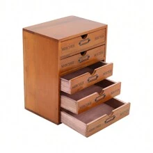 LIVINGANDHOME Living And Home Rustic 5-Drawer Wooden Organizer Box - 25cm W x 17.5cm D x 31cm H Brown - View 9