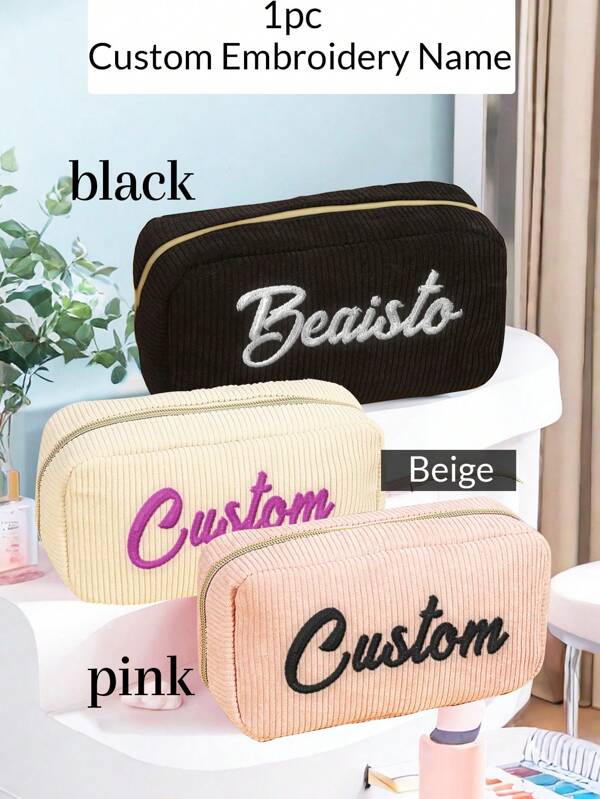 1pc Personalized Corduroy Makeup Bags For Women Work, Name Gifts Women,Personalized Bridesmaid Wedding Day,Customized Cosmetic Bag Women,Friendship Women,Medicine Bag,Toiletry Bag,Best Friend Women,Custom Cute Toiletries Floral Travel Preppy Organizer Letter Versatile,Large Capacity,Functional,Foldable,Practical,All-Purpose Contracted,Minimalist,Kawaii,Vacay Vibes/Vacation,Leisure,Basics Personalized,Unique,Custom Personalized Gifts For Women,Toiletry Bag Ideal Gifts For Her Girlfriend,Family,Friends,Children,Pink Girls For Anniversaries,For Birthdays,For Holiday/ Vacation,For School,For Outdoors/Outings/Travel/Hiking/Stadium/Sports/Climbing