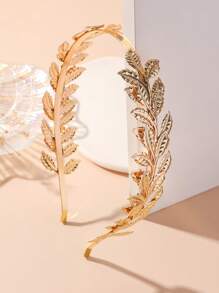 1 件时尚叶子头带发饰适合女孩巴洛克时尚休闲个性化发饰、发带、发箍头带 - 金色 - 查看 11