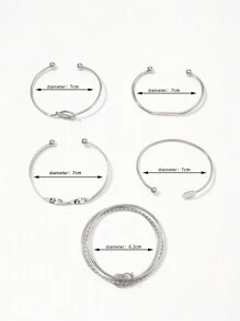 5pcs Fashion Vintage Round & Knot Decor Cuff Bangle For Women Jewelry Accessories