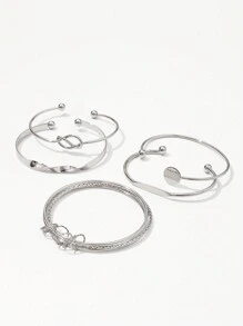 5pcs Fashion Vintage Round & Knot Decor Cuff Bangle For Women Jewelry Accessories