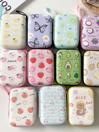 1 Pc Cute Cartoon Earphone Case With Lanyard Zipper Fruit Pattern Headphone Data Cable Storage Bags Mini Cable Storage Bag Charger Power Bank Rectangular Box Zipper Bag Pocket Pouch For Travel Storage Bag,Makeup Bag,Cosmetic Bag,Vacation Organizer,Large Capacity Makeup Organizer Makeup Case, For Lipstick, Brush, Skincare, Mobile Phone, Coin, Small Items, For Home,Gift,Vacation And Festival Halloween Christmas Multifunctional Use,Boho Vibes