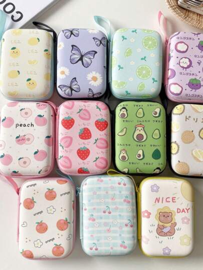 1 Pc Cute Cartoon Earphone Case With Lanyard Zipper Fruit Pattern Headphone Data Cable Storage Bags Mini Cable Storage Bag Charger Power Bank Rectangular Box Zipper Bag Pocket Pouch For Travel Storage Bag,Makeup Bag,Cosmetic Bag,Vacation Organizer,Large Capacity Makeup Organizer Makeup Case, For Lipstick, Brush, Skincare, Mobile Phone, Coin, Small Items, For Home,Gift,Vacation And Festival Halloween Christmas Multifunctional Use,Boho Vibes