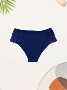 Plus Size Sun Panties In Microfiber And Lace - Màu xanh hải quân - Xem 3