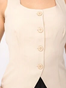 Women's Tailored Vest With Wide Straps, Square Collar, Open Detail At The Front - màu be nhạt - Xem 7