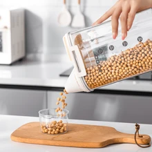 1pc Transparent PET Grains & Flour Sealed Storage Canister, Anti-Insect And Moisture, With Measurement Cup
