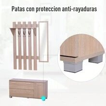 HOMCOM 3 EN 1 Conjunto de Muebles de Entrada Recibidor Pasillo Set de 3 Piezas Perchero Espejo Zapatero 2 Cajones Color Roble - Marrón - Ver 6