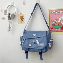 Saco De Mensajero De Nylon Mujer Mochila Coreana, Kawaii, bolso de lona con asa, bolso grande de gran capacidad, bolso reutilizable, bolso de tela, perfecto para el uso diario y los viajes, bolsos de tela para estudiantes, con múltiples compartimentos, perfecto para la playa, la escuela, el trabajo y el uso diario - Azul - Ver 1