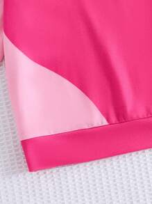1pc Girls' Casual Versatile Colorblock Round Neck Sweatshirt, Autumn/Winter - Pink - View 5
