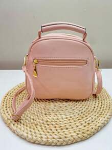 Women's Crossbody Bag, Shoulder Bag Or Carry Bag With A Hand Strap. Casual For Outings And Everyday Use. Medium Size With Zipper Closure. Synthetic Material - Mini Backpack Style - Bụi hồng - Xem 3