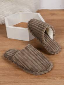 女士休闲毛绒拖鞋，保暖平底室内拖鞋