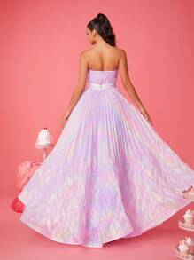 Smilprince Vestido largo elegante de línea A sin tirantes iridiscente de color lila, vestido de gala con pliegues brillantes de longitud hasta el piso, vestido formal para mujer para fiestas, bodas y eventos de noche