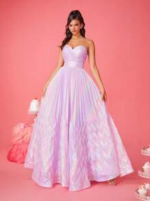 Smilprince Vestido largo elegante de línea A sin tirantes iridiscente de color lila, vestido de gala con pliegues brillantes de longitud hasta el piso, vestido formal para mujer para fiestas, bodas y eventos de noche