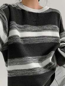 Warm Crew Neck Striped Print Long Sleeve Casual Sweater - Multicolor - View 4