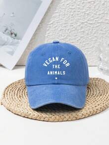 1 件男女通用“VEGAN FOR THE ANIMALS”可调节字母图案户外运动防晒涤纶休闲棒球帽，春季/秋季 - 多色 - 查看 12