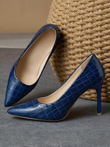 Women's Comfortable Pointed Toe Low Vamp 9cm Thin Heel Pumps, Fashionable Brown Vintage Elegant Casual Shoes