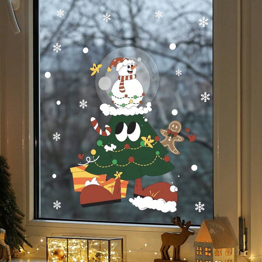 Bán buôn cây thông Noel, người tuyết, người bánh gừng mẫu nhãn dán cửa sổ kính trang trí