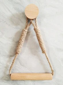 Rope Creative Paper Roll Holder, Suction Cup, Toilet Toilet Paper Storage Rack, Toilet Paper Rack, Hygiene No-Drill Solid Wood Hook - Brown - View 7