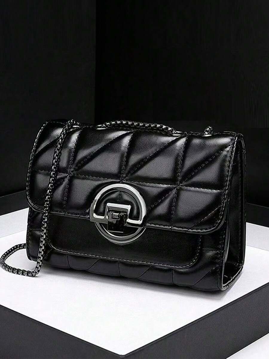Elegant Women's Shoulder Bag With Chain Strap, Quilted Crossbody Bag, Luxury Minimalist Underarm Bag, Lightweight, Business Casual Mini Metal Lock Quilted Flap Chain Square Bag Shoulder Bag, Minimalist Clutch, Classic Small Bag, Party Bag, Suitable For Actresses, Women, Valentine's Day Travel, Work Office, Ball, Party, Weekend And Holidays, Essential Item For Travel And Vacation