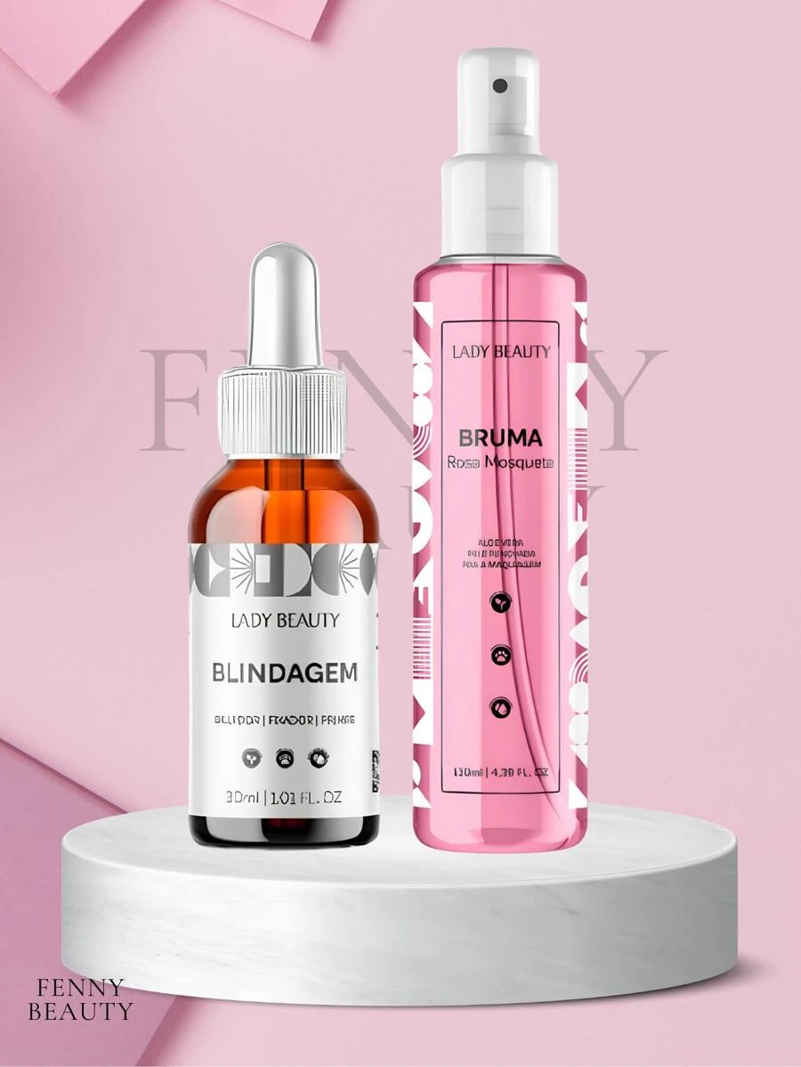 Kit Bruma Fixadora Rosa Mosqueta + Blindagem Poderosa 3em1 Maquiagem a Prova D'agua - Lady Beauty Festa Junina - Transparente - Visão 1